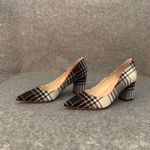 Marc Fisher Women’s Black and Off White Plaid Chunky Heel Pointed Toe Shoes - Picture 4 of 13